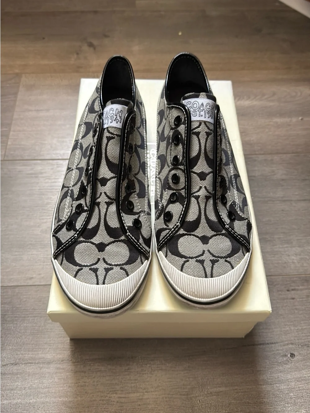 Coach Monogram Canvas Slip-On Sneakers in Black and Gray